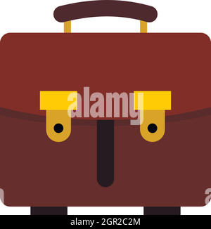 Brown leather briefcase icon, flat style Stock Vector
