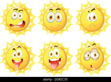 Sun with different facial expressions Stock Vector