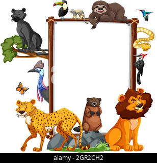 Empty banner with wild animals on white background Stock Vector