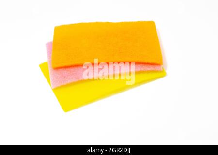 multi-colored sponges for washing dishes, universal cleaning products Stock Photo
