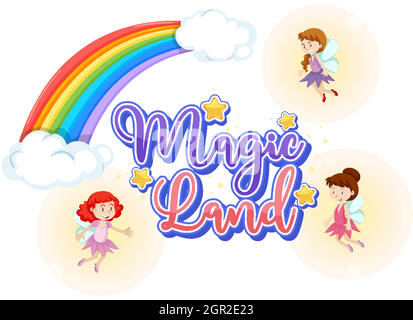 Font design for word magic land with fairies flying Stock Vector