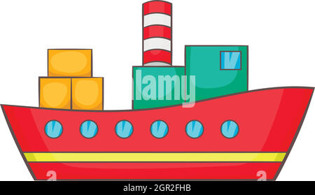 Red cargo ship icon, cartoon style Stock Vector