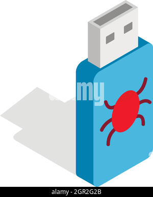 Infected USB flash drive icon, isometric 3d style Stock Vector