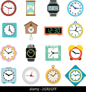 Clock icons set in isometric 3d style Stock Vector