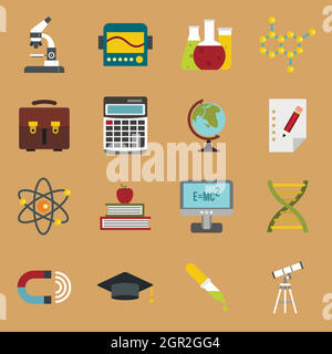 Education icons set, flat style Stock Vector