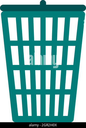 Green trash basket icon, flat style Stock Vector