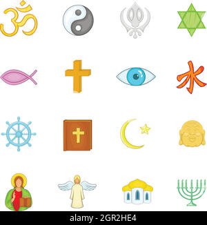 Religion icons set, cartoon style Stock Vector