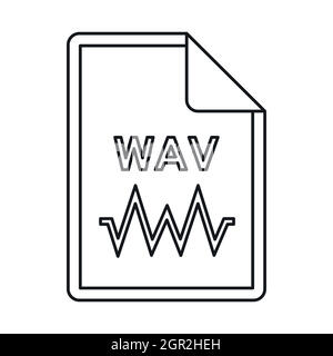 WAV audio file extension icon, outline style Stock Vector