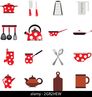 Kitchen tools and utensils icons, flat style Stock Vector
