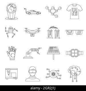 New technologies set, outline style Stock Vector