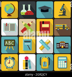 School icons set, flat ctyle Stock Vector