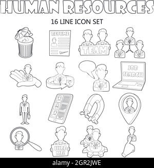 Human resources icons set, outline style