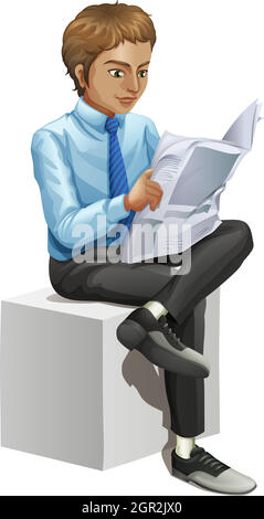A man sitting down while reading a newspaper Stock Vector