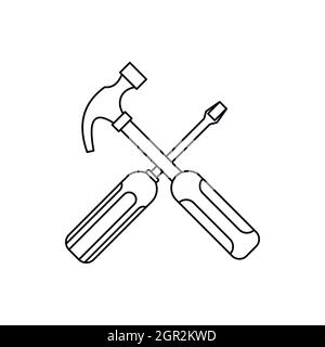 Hammer and screwdriver icon, outline style Stock Vector