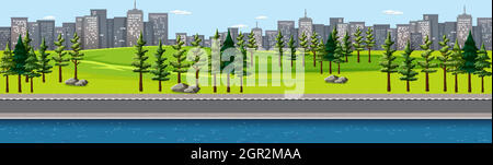 City nature park with river side landscape scene Stock Vector