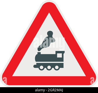 Warning sign railway crossing without barrier icon Stock Vector