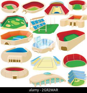 Sport stadium set, cartoon style Stock Vector