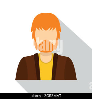 Haired man with beard icon, flat style Stock Vector