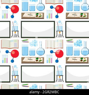 Seamless background design with board and other school items Stock Vector