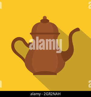 Oriental turkish kettle for tea icon, flat style Stock Vector