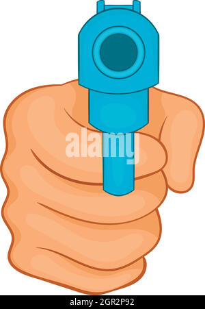 Hand pointing with the gun icon, cartoon style Stock Vector