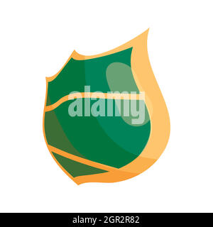 Green steel shield icon, cartoon style Stock Vector