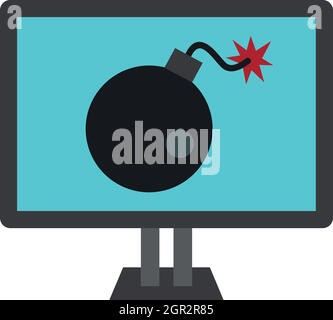 Computer hacking icon, flat style Stock Vector