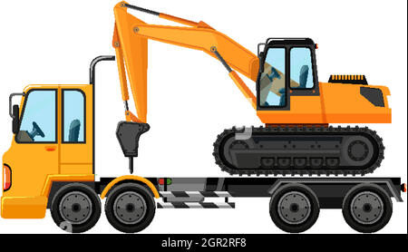 Tow truck carrying big crane tractor Stock Vector