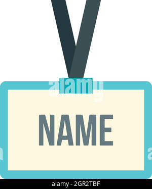 Plastic Name badge with neck strap icon flat style Stock Vector
