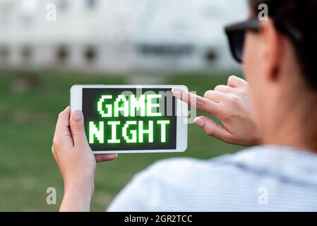Conceptual display Game Night. Business concept usually its called on adult play dates like poker with friends Voice And Video Calling Capabilities Stock Photo