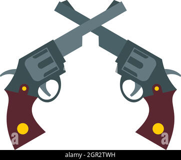 Crossed retro revolvers icon, flat style Stock Vector