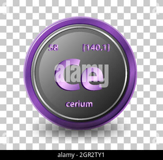 Cerium chemical element. Chemical symbol with atomic number and atomic mass. Stock Vector