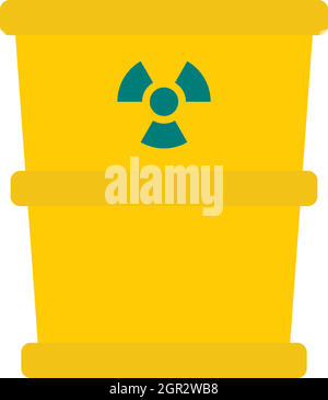 Trash barrel with radioation sign icon, flat style Stock Vector