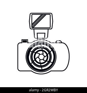 Photo Camera with flash icon, outline style Stock Vector