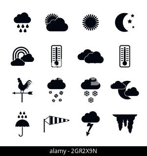 Weather icons set, simple style Stock Vector