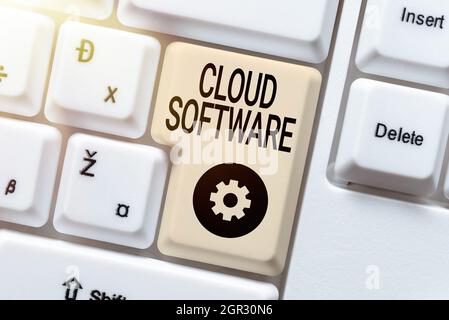 Sign displaying Cloud Software. Word for Programs used in Storing Accessing data over the internet Creating Data Entry And Typing Jobs, Posting On Stock Photo