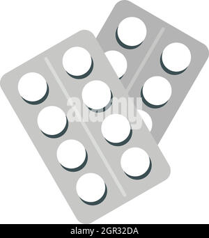 Round pills in blister packs icon, flat style Stock Vector