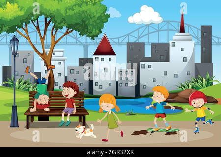 Children playing in the park illustration Stock Vector Image & Art - Alamy