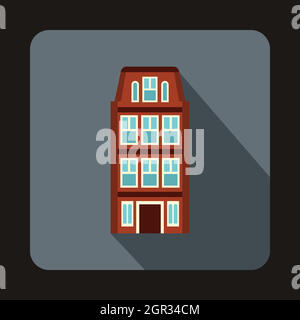 Dutch houses icon, flat style Stock Vector