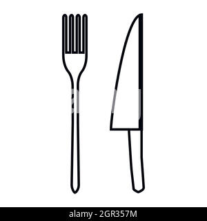 Knife and fork icon, outline style Stock Vector