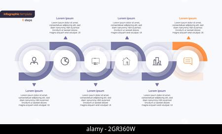 Six step business infographic design template. Vector illustration Stock Vector