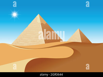 A desert scence with pyramids Stock Vector