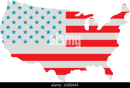 USA map in american flag colors icon, flat styl Stock Vector