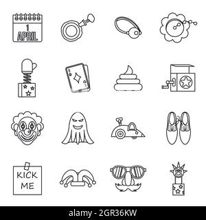 April fools dayicons set, outline style Stock Vector