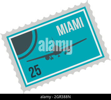 Stamp with plane and text Miami inside icon Stock Vector