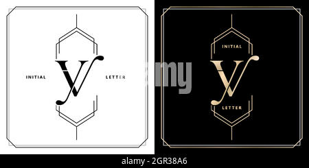 YV or VY initial letter and graphic name, YV or VY Monogram, for Wedding couple monogram, logo company and icon business, with black white colors and golds colors Stock Vector