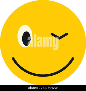 Winking smiley icon, flat style Stock Vector