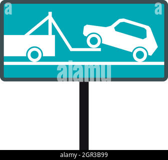 Tow away no parking sign icon, flat style Stock Vector