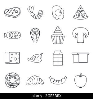 Food icons set, outline style Stock Vector