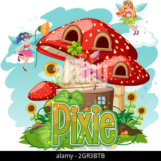 Pixie logo with little fairies on white background Stock Vector